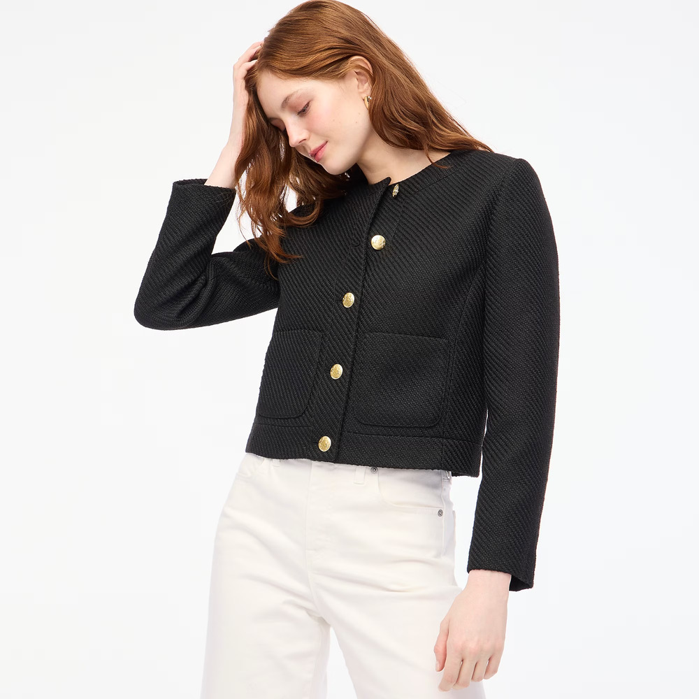 NWT J.Crew Women's Tweed Black Long Sleeve Button Up Lady Jacket BS928 Size 10